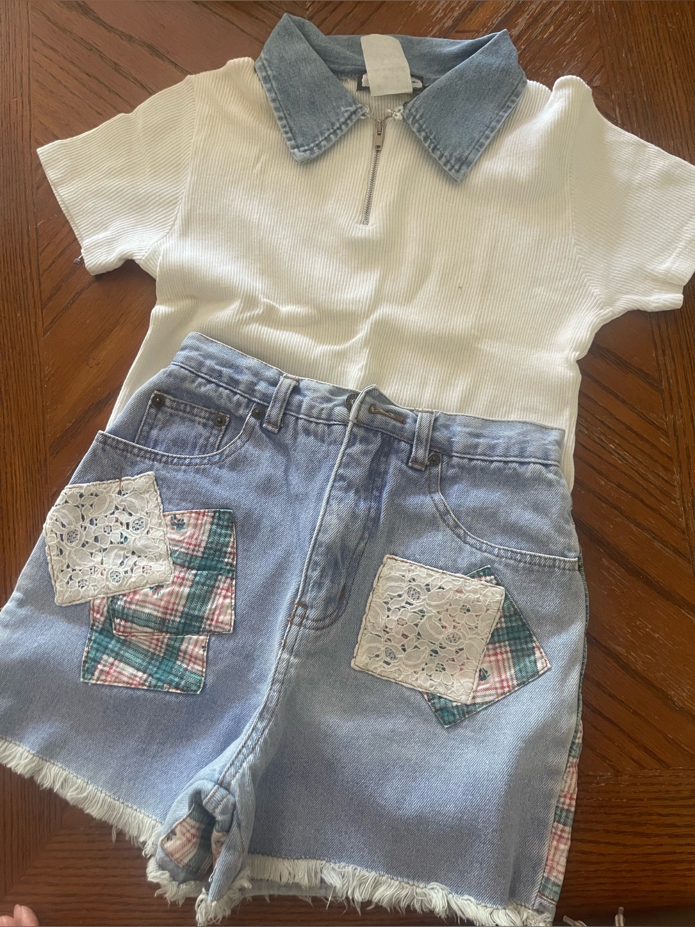 Light Blue Girls' Denim Patchwork Shorts